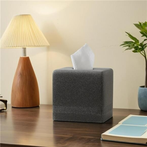 Black resin square tissue box cover cube tissue holder for bathroom bedroom offi - Picture 2 of 7